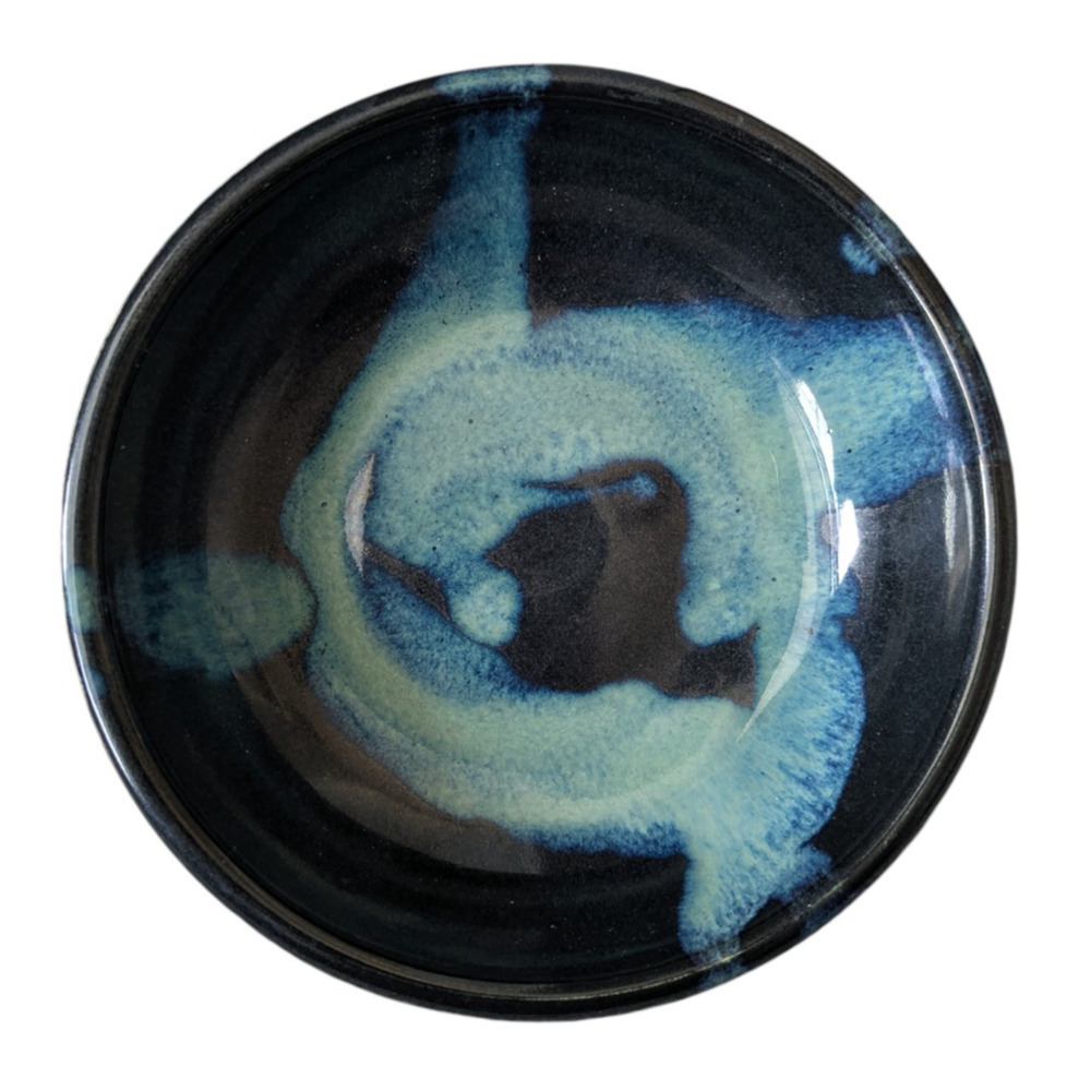 Robert Wahler 2011 Handmade Studio Art Pottery Bowl Black Dark Gray Blue Small